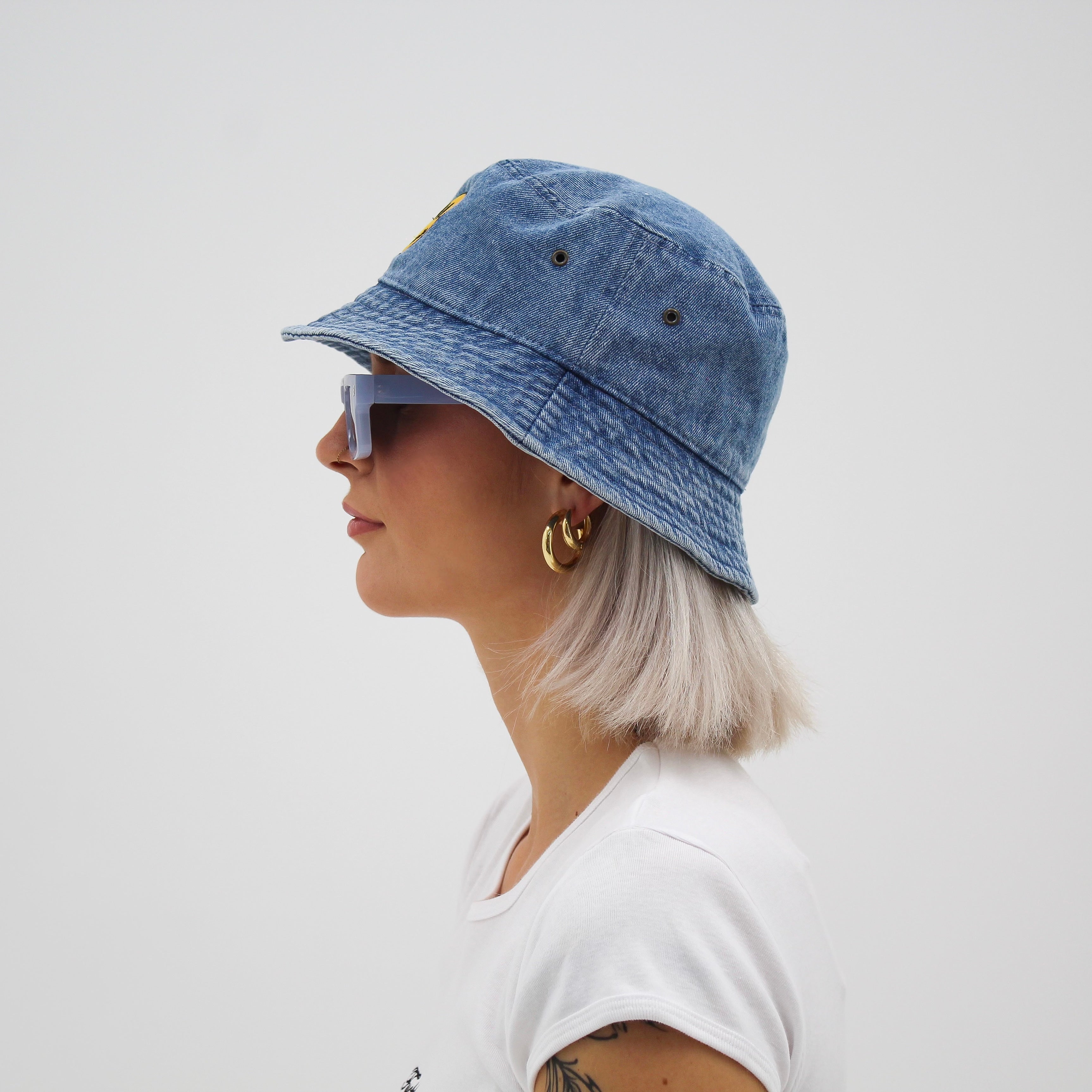 Denim Smiley Face Bucket Hat – Fucklamode
