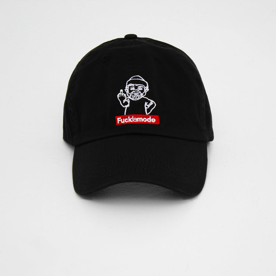 Black dwarf “fuck la mode” cap with the “fuck la mode” logo — streetwear clothing from Québec City.