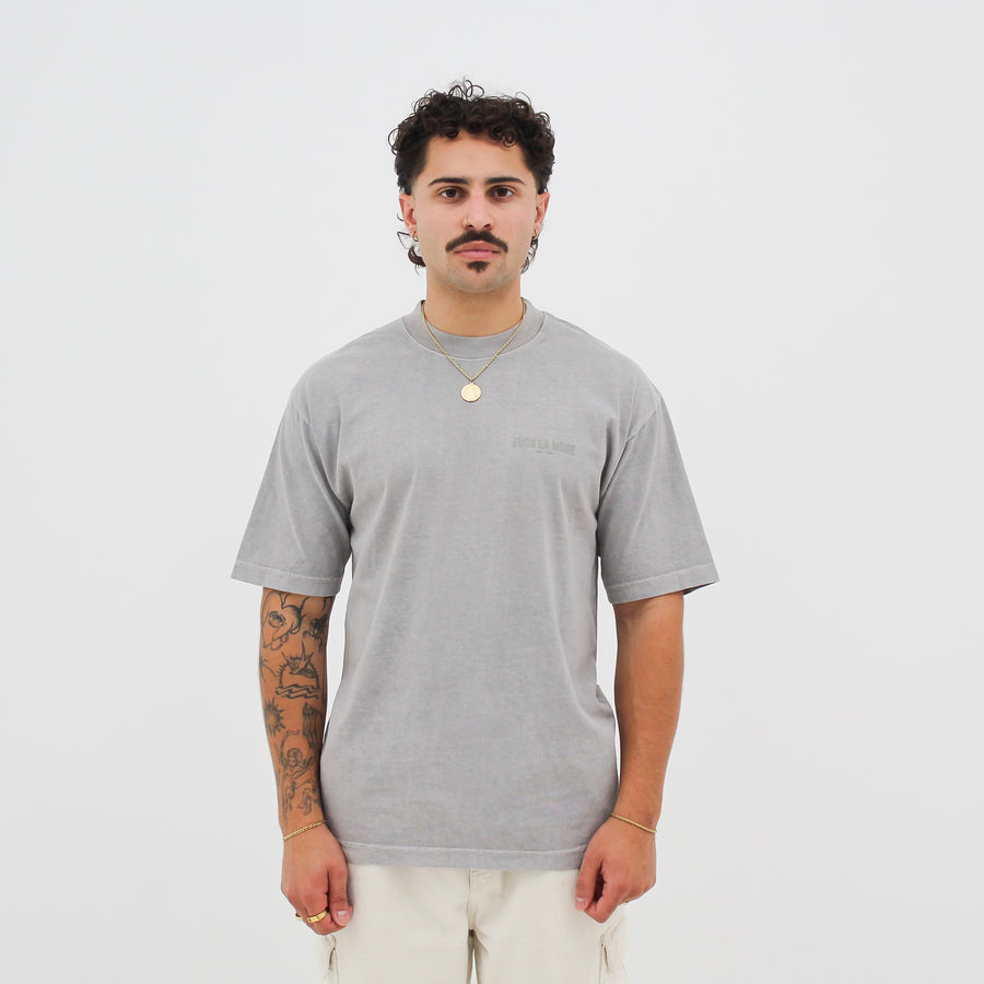 Oversize silver address t-shirt — streetwear clothing from Québec City.