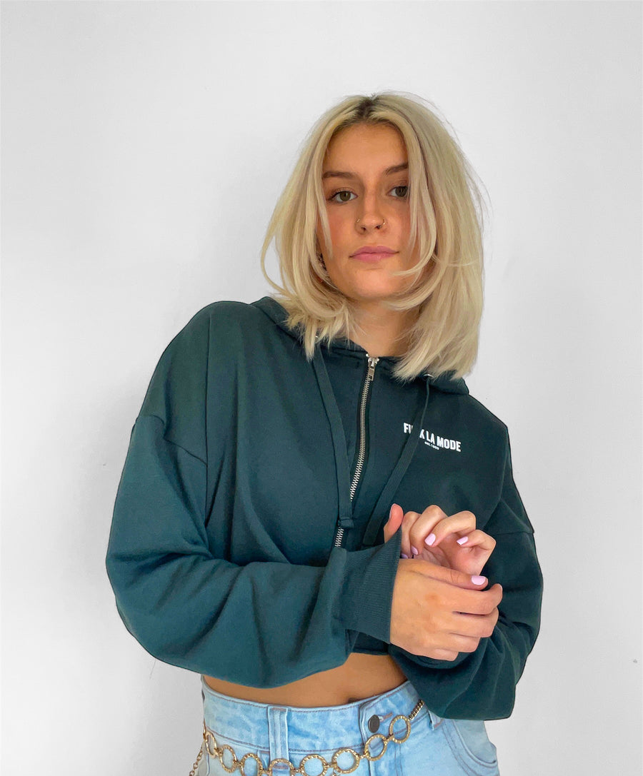 Crop Zip-Up - Green