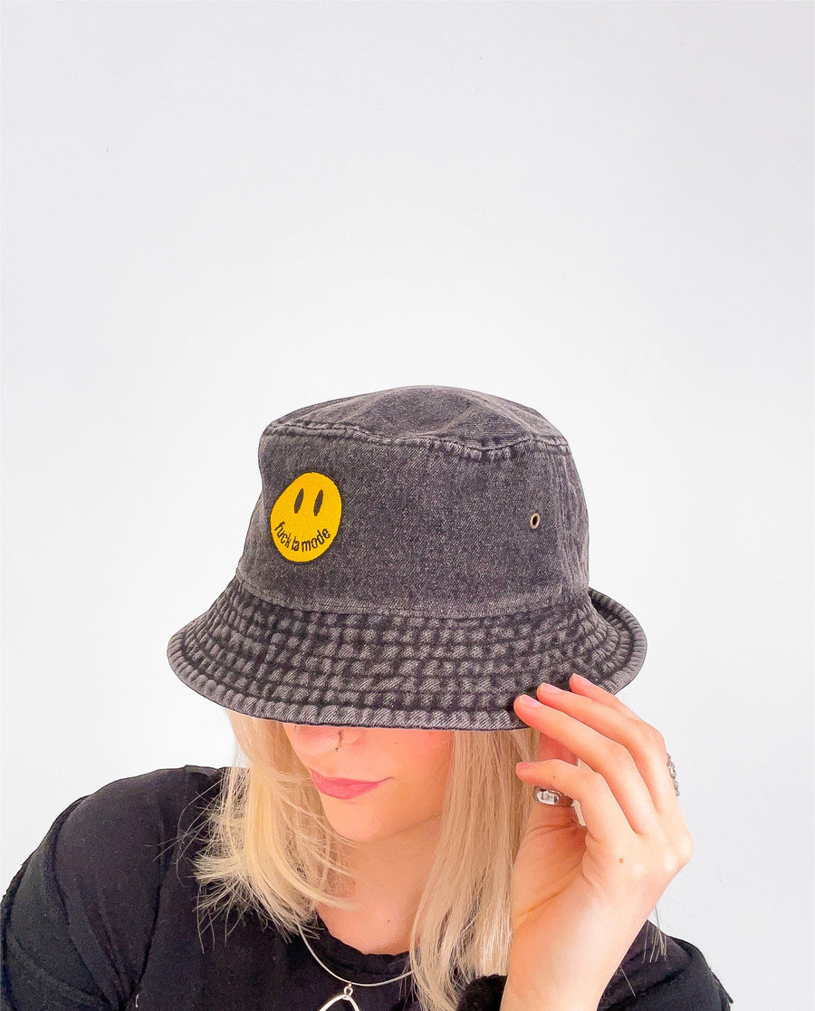 Denim Smiley Face Bucket Hat