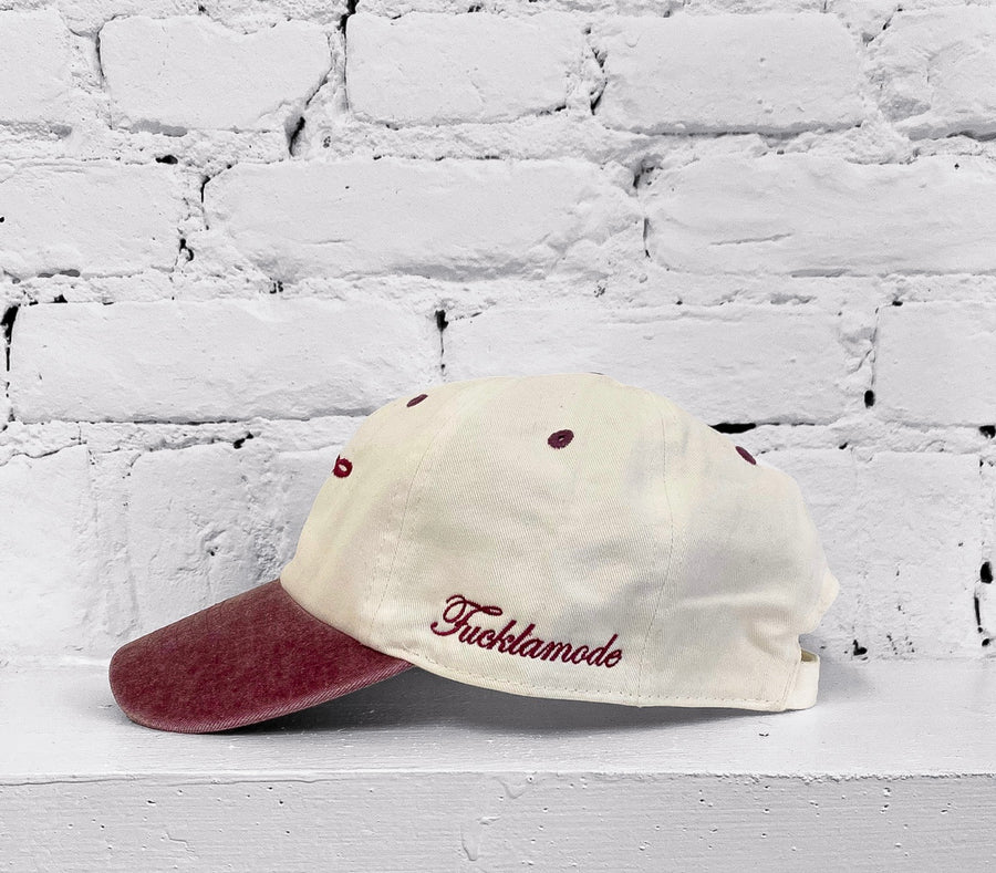 'F' 2 tone cap - Off White + Burgundy