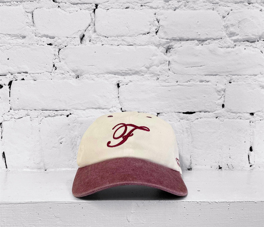 'F' 2 tone cap - Off White + Burgundy