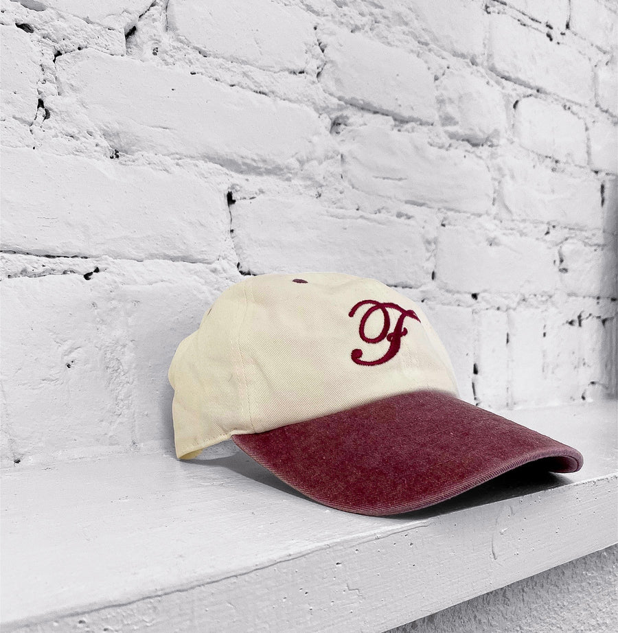 'F' 2 tone cap - Off White + Burgundy