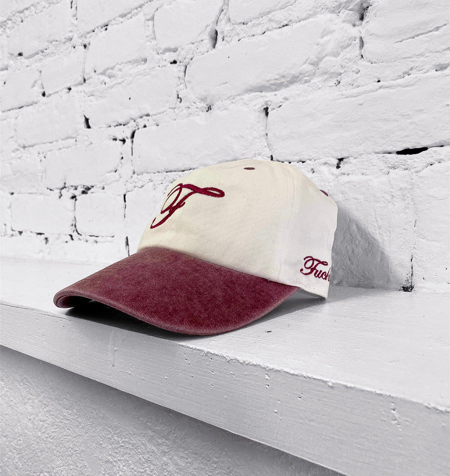 'F' 2 tone cap - Off White + Burgundy