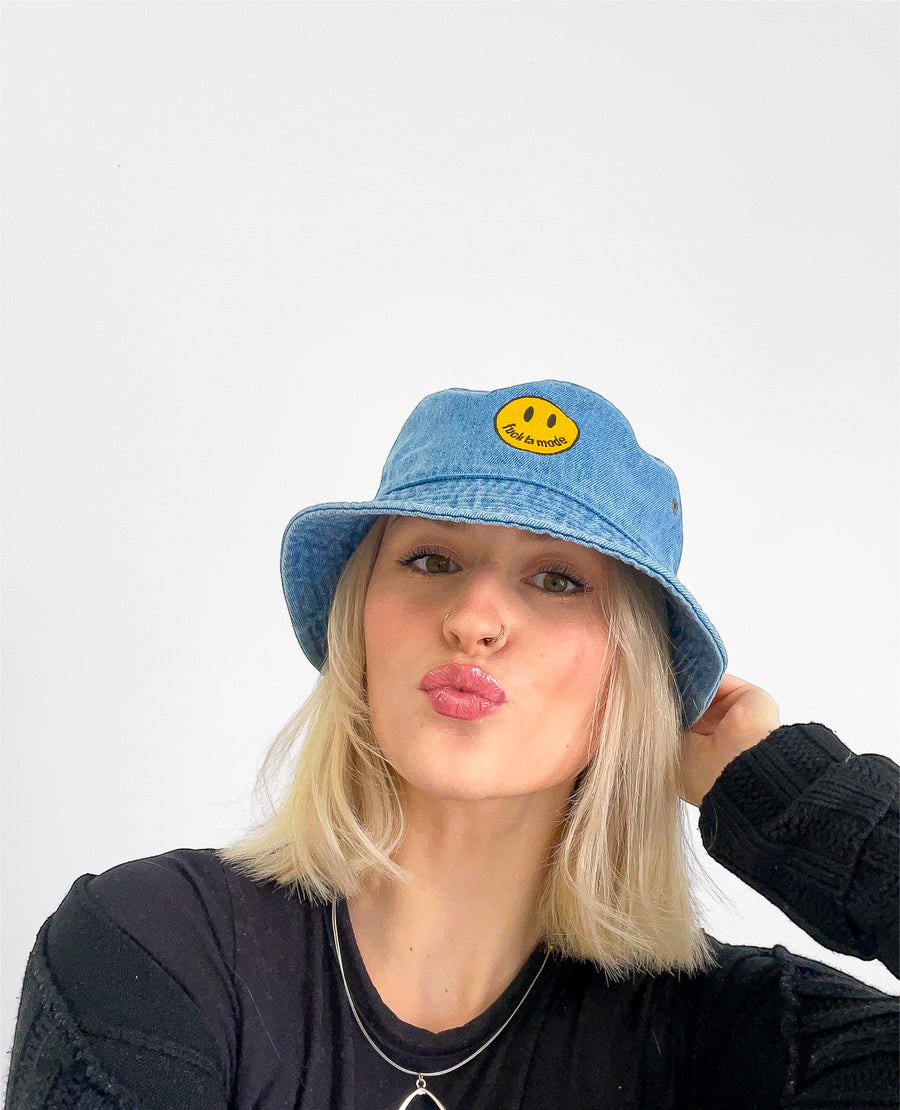 Denim Smiley Face Bucket Hat